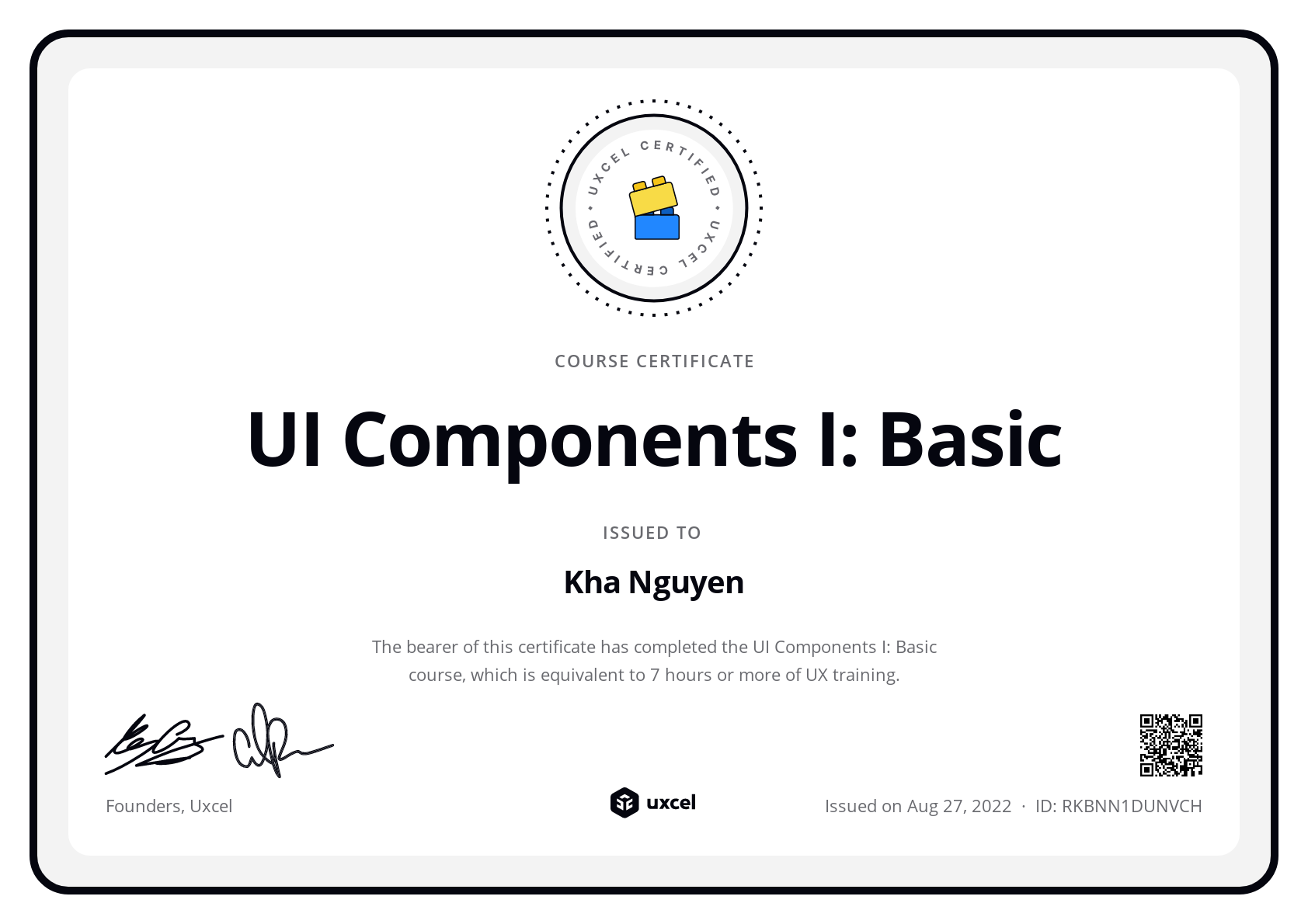 Kha Nguyen's certificate